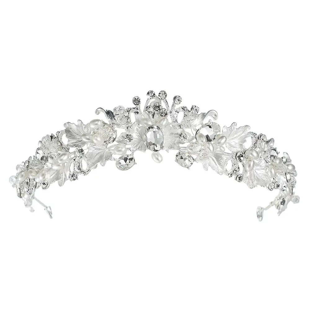 Cross-Border Bridal Jewelry Pearl Headband Crown Fairy Wedding Dinner Headdress Forest Style Diamond Crystal Flower Crown - Image 2