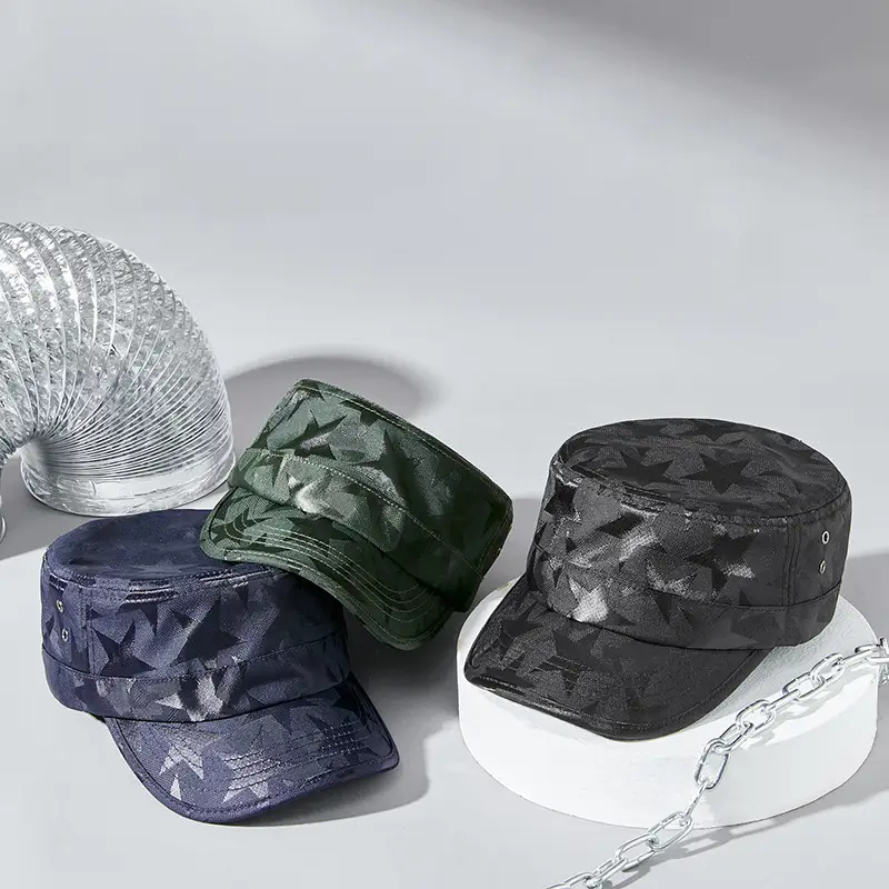 Men's Camo Flat Cap Sun Hat Black - Image 4