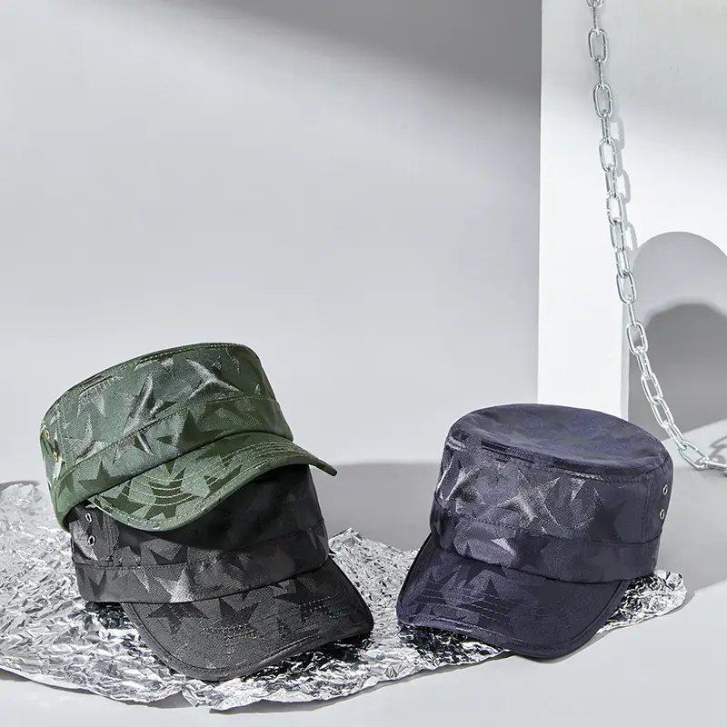 Men's Camo Flat Cap Sun Hat Black - Image 6
