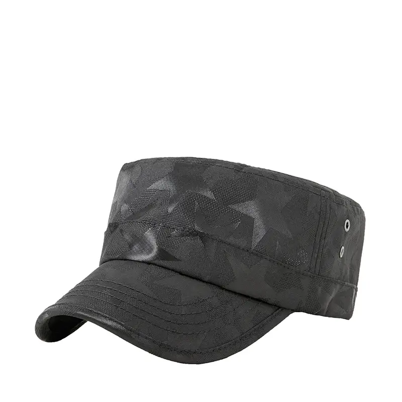 Men's Camo Flat Cap Sun Hat Black - Image 7