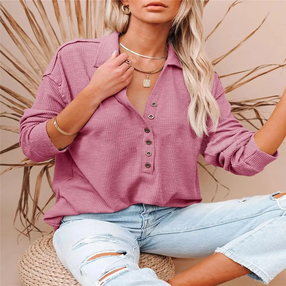 Black Long-Sleeve Button Front T-Shirt for Women - Image 11