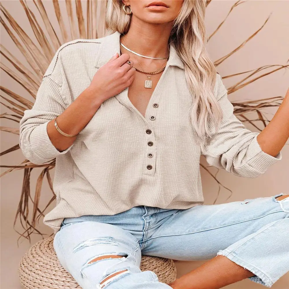 Black Long-Sleeve Button Front T-Shirt for Women - Image 12
