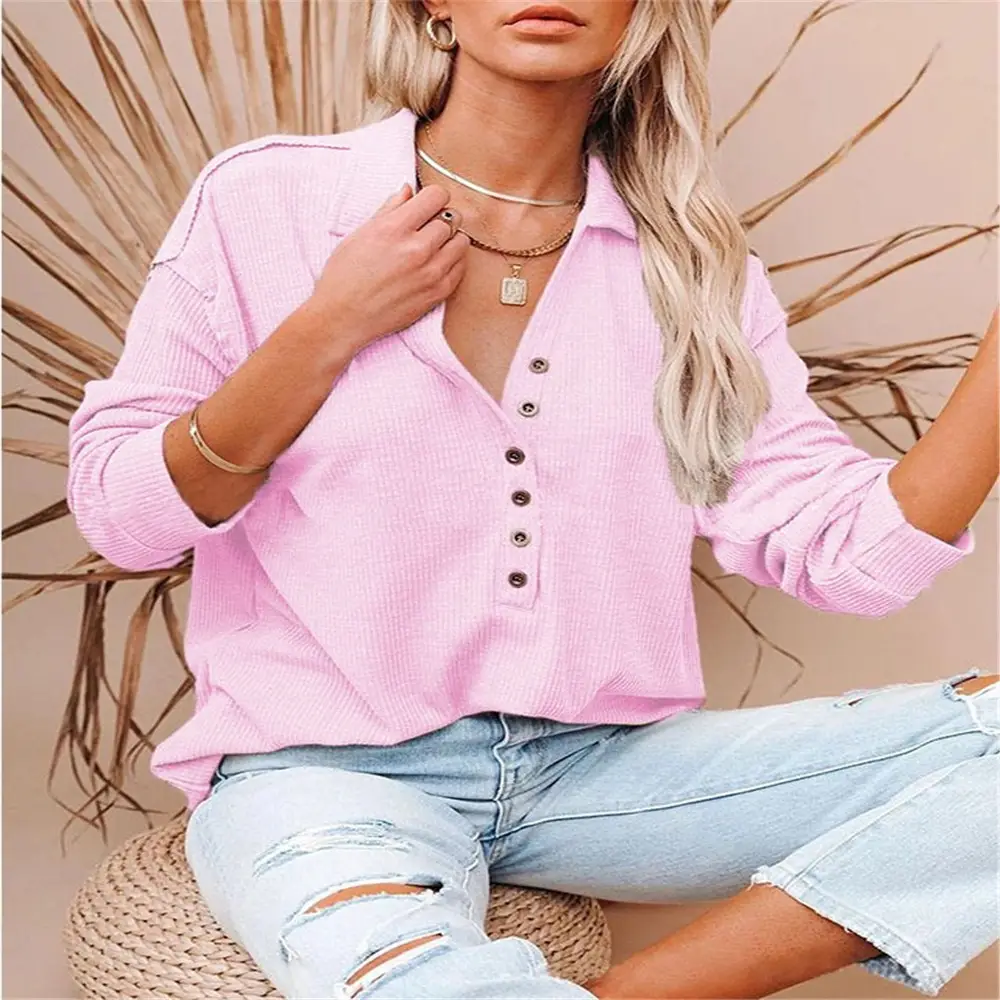 Black Long-Sleeve Button Front T-Shirt for Women - Image 3