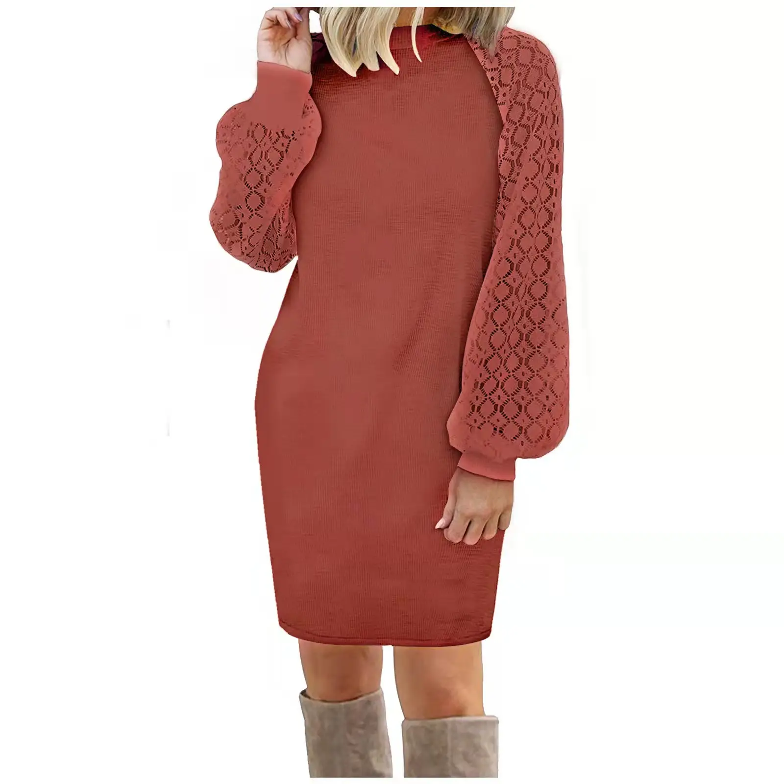 2025 Women's Spliced Lace Knitted Skirt Red - Image 12