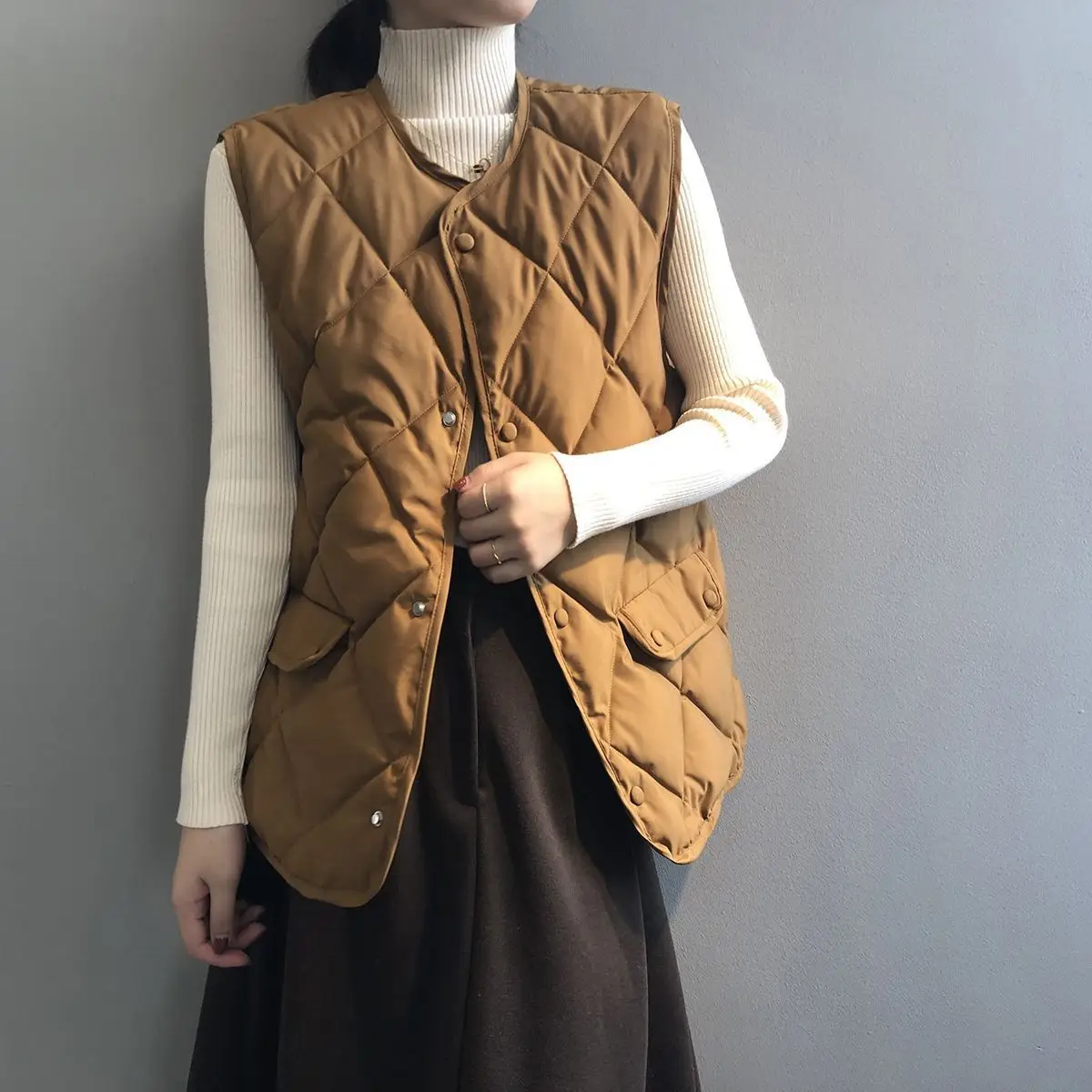 Women Black Quilted Vest Winter Cotton Korean Style - Image 7