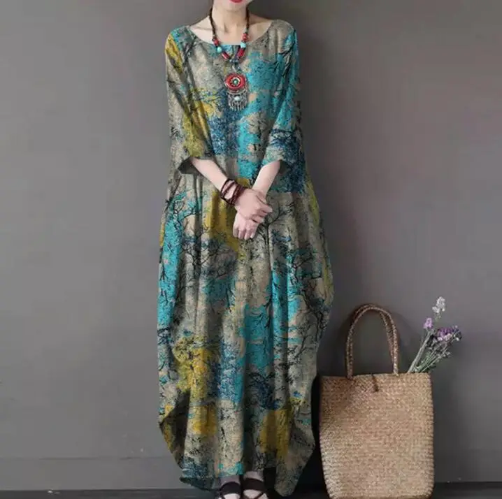 New Cross-Border Printed Long Pullover Dress for Women - Image 3