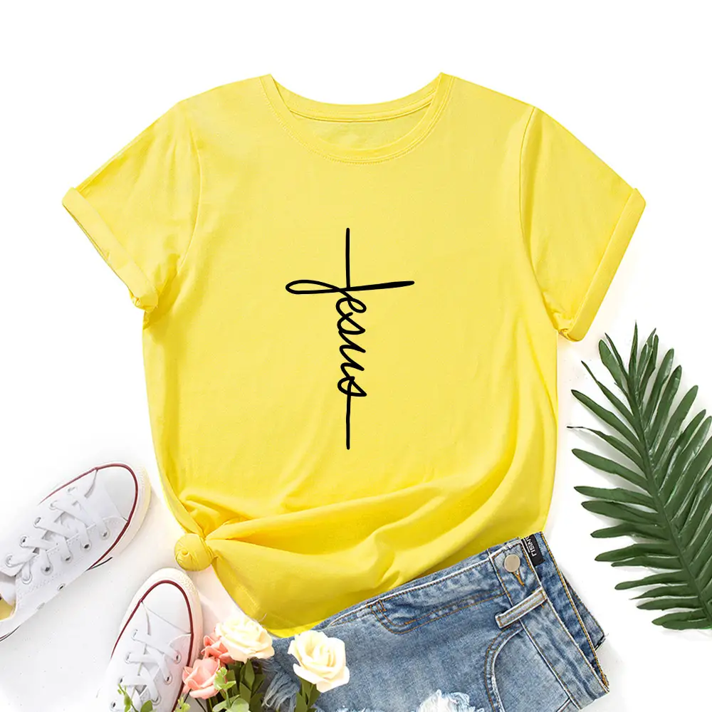 Yellow T-Shirt with "Wish Eaby" Print for Women - Image 2