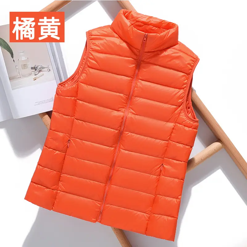 Women's White Down Vest with Stand Collar Large Size - Image 15
