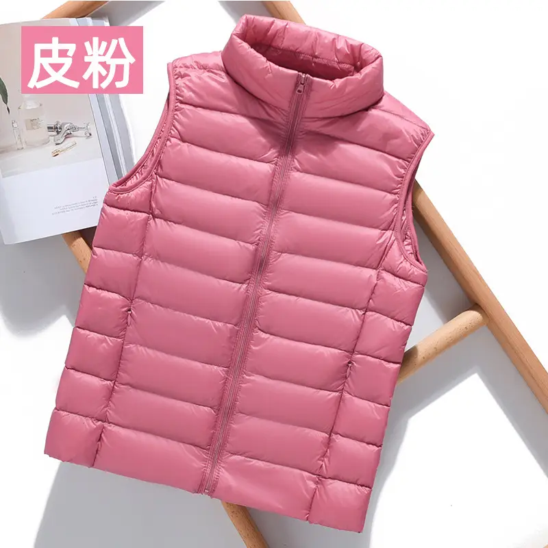 Women's White Down Vest with Stand Collar Large Size - Image 16