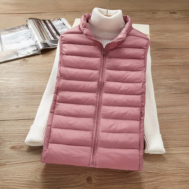 Women's White Down Vest with Stand Collar Large Size - Image 10