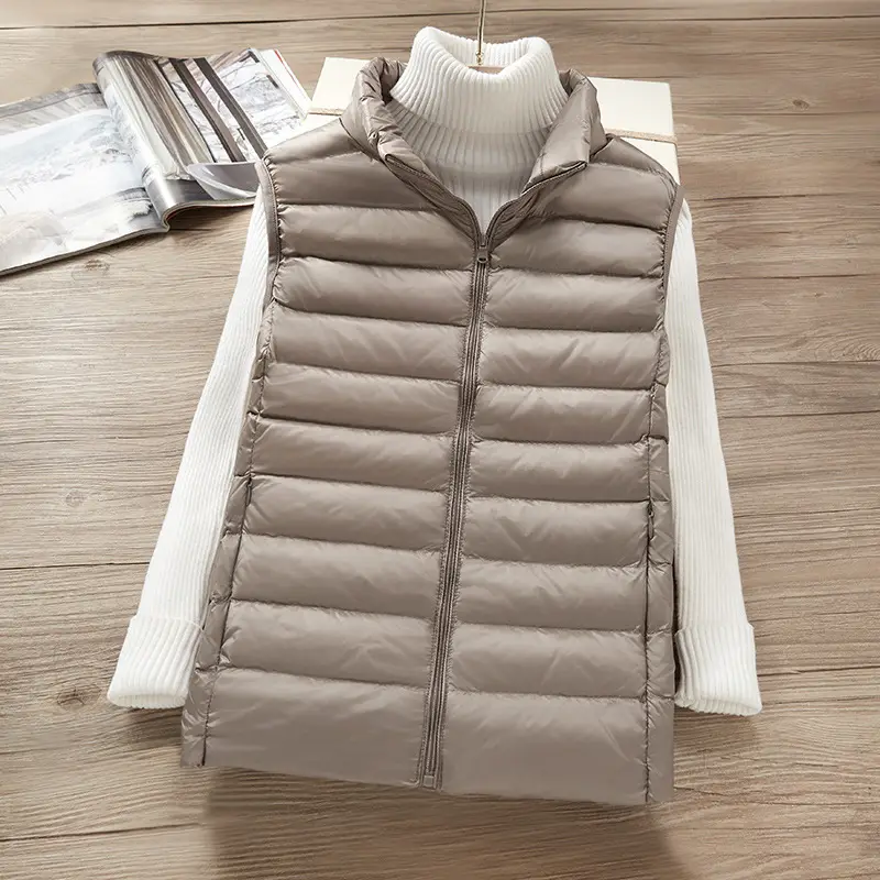 Women's White Down Vest with Stand Collar Large Size - Image 12