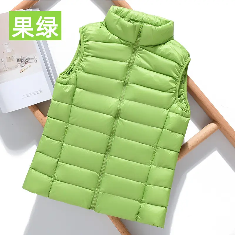 Women's White Down Vest with Stand Collar Large Size - Image 13
