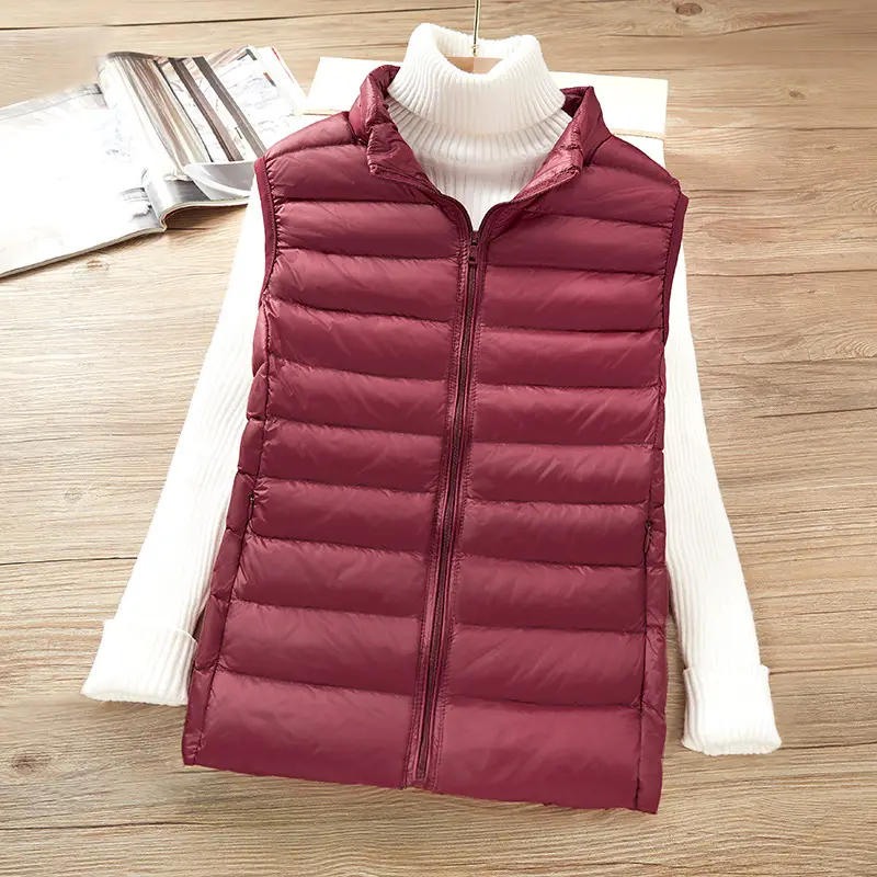 Women's White Down Vest with Stand Collar Large Size - Image 4
