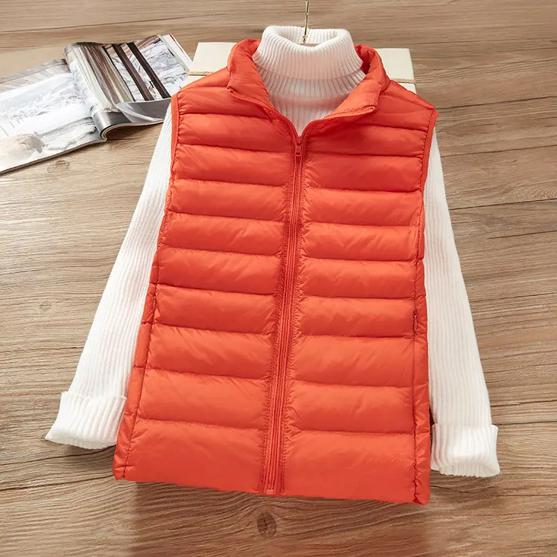Women's White Down Vest with Stand Collar Large Size - Image 6