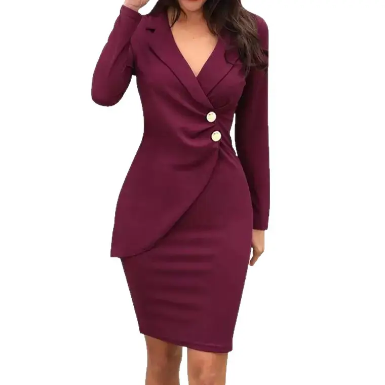 2023 Button Breasted Slim Fit Dress Women