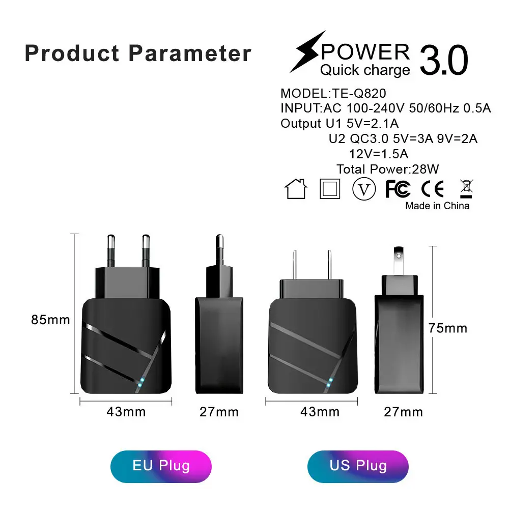 Double USB QC3.0 Fast Charging Mobile Charger - Image 5