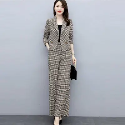 Women's Brown Checkered Two-Piece Suit Winter Professional - Image 6