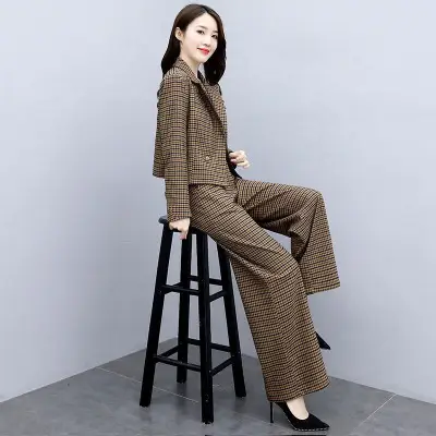 Women's Brown Checkered Two-Piece Suit Winter Professional - Image 7