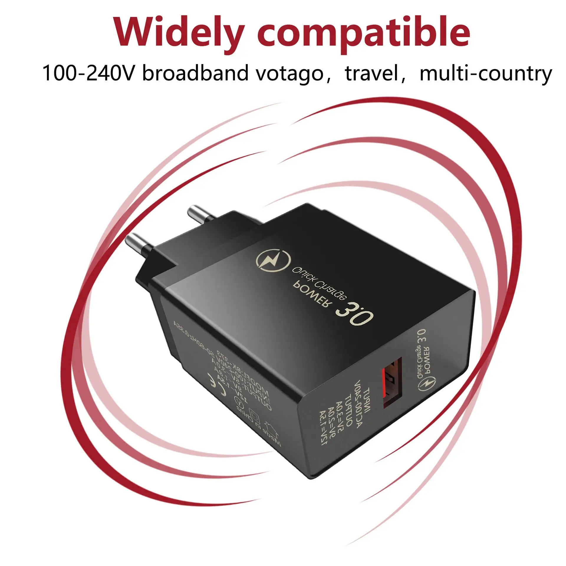 3A QC3.0 USB Fast Charging Adapter for All Countries