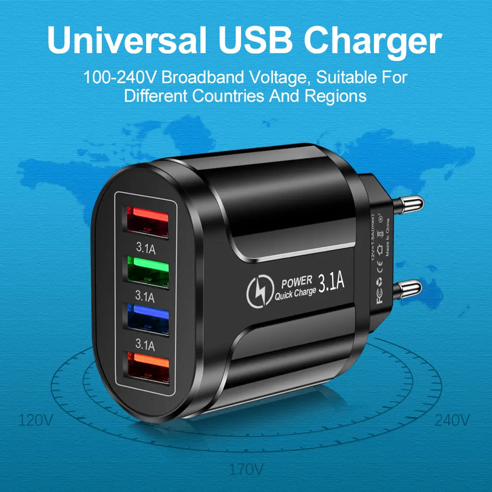 4 USB Charging Head LED Light Travel Charger - Image 5