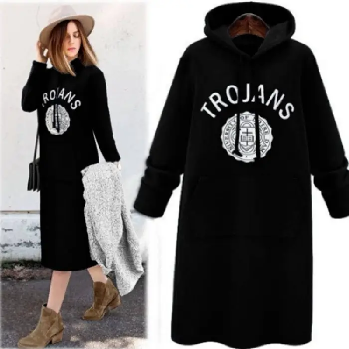 Trojans Hoodie Set Large Women Navy Grey Velvet Padded - Image 2