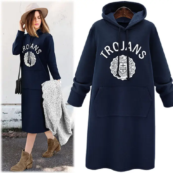 Trojans Hoodie Set Large Women Navy Grey Velvet Padded - Image 3