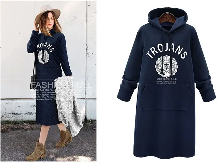 Trojans Hoodie Set Large Women Navy Grey Velvet Padded — feature 5