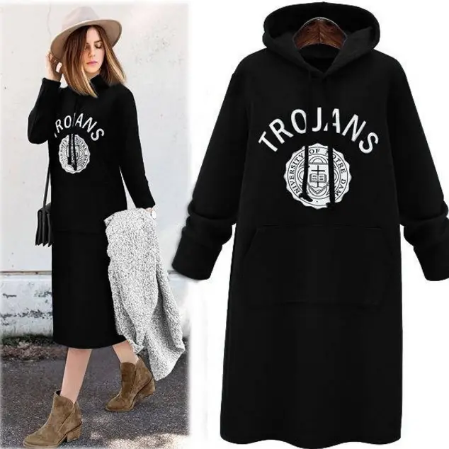 Trojans Hoodie Set Large Women Navy Grey Velvet Padded — feature 6
