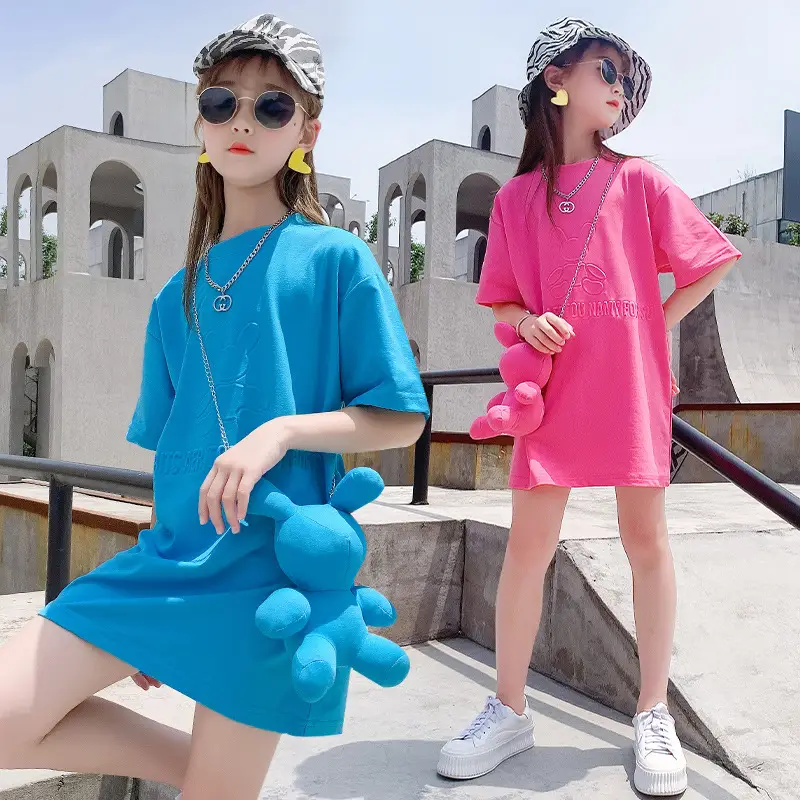2025 Summer Blue T-Shirt for Girls Mid-Length Loose Korean Style - Image 3
