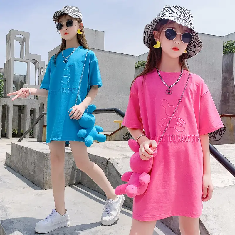 2025 Summer Blue T-Shirt for Girls Mid-Length Loose Korean Style - Image 4