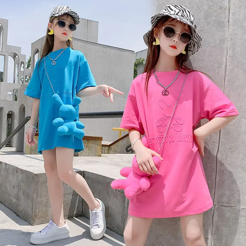 2025 Summer Blue T-Shirt for Girls Mid-Length Loose Korean Style - Image 5