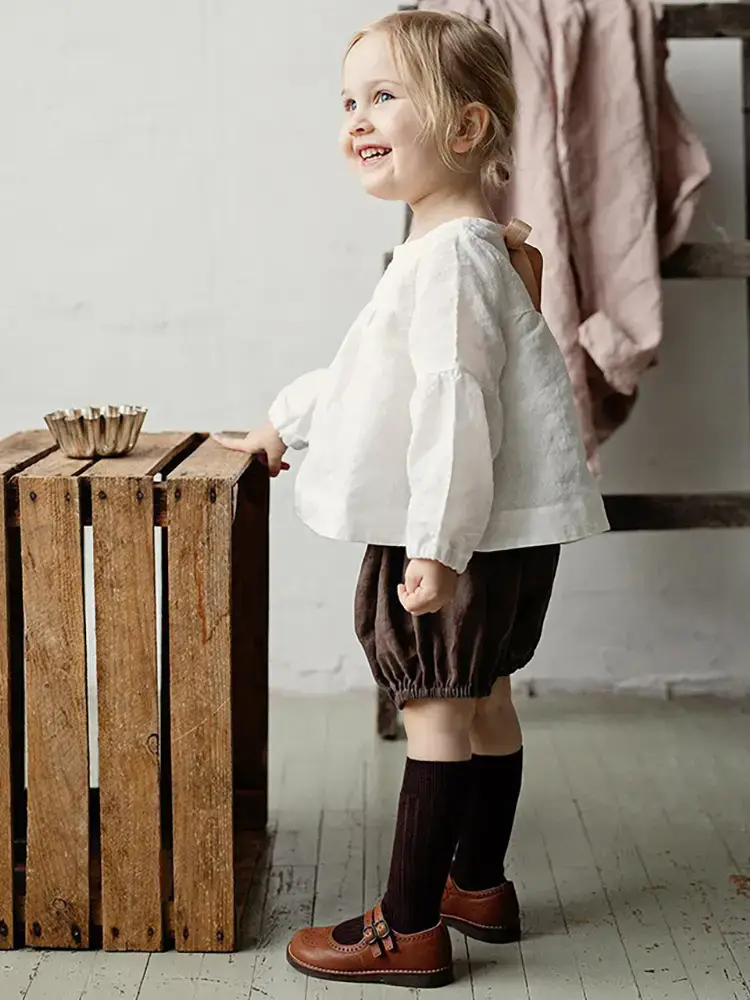 Baby Girl Cotton Linen Blouse Long Sleeve White 2026 - Image 7