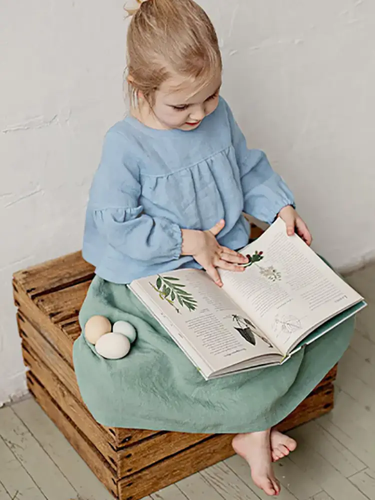 Baby Girl Cotton Linen Blouse Long Sleeve White 2026 - Image 9