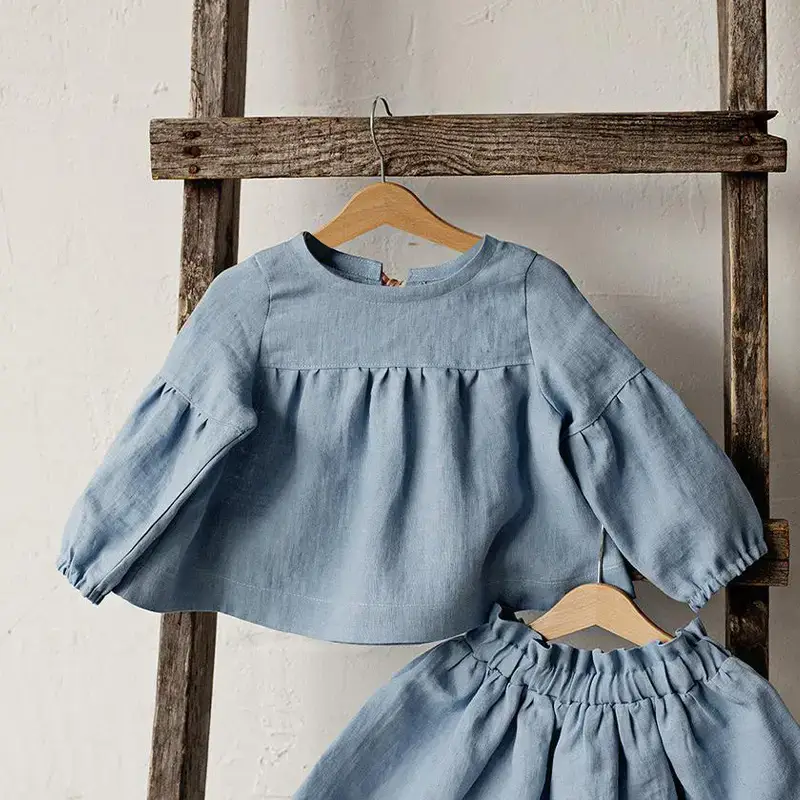 Baby Girl Cotton Linen Blouse Long Sleeve White 2026 - Image 2