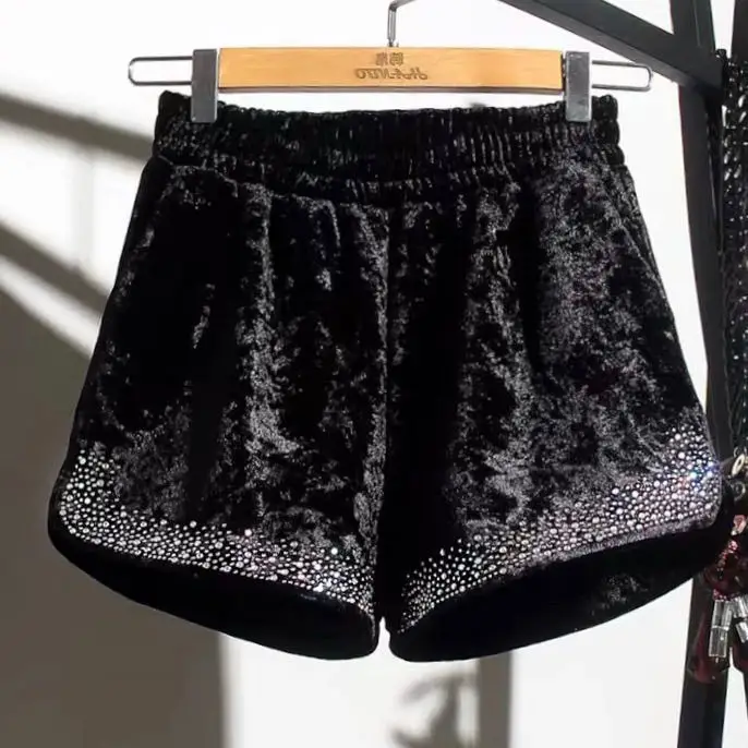 Black Velvet Fleece-Lined Shorts for Women - Image 5