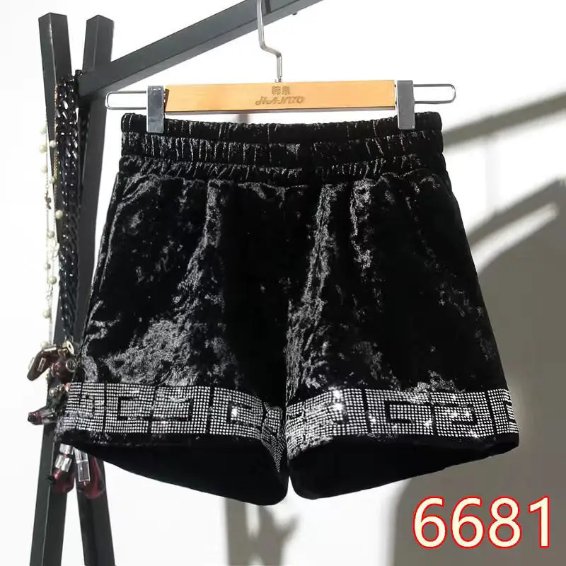 Black Velvet Fleece-Lined Shorts for Women - Image 6