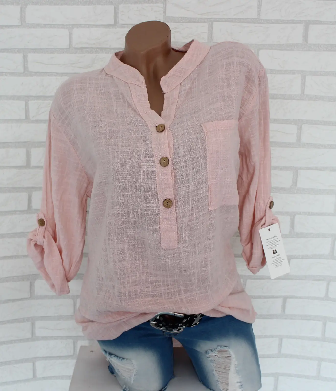 Red Long Sleeve Button Front T-Shirt for Women - Image 9