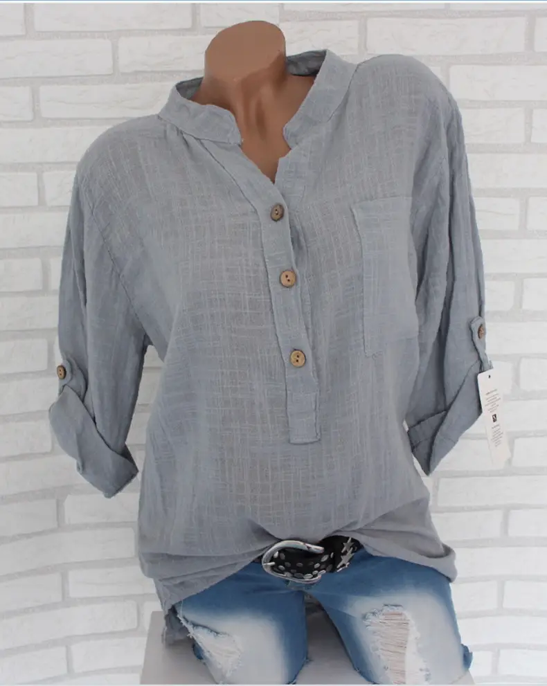 Red Long Sleeve Button Front T-Shirt for Women - Image 4