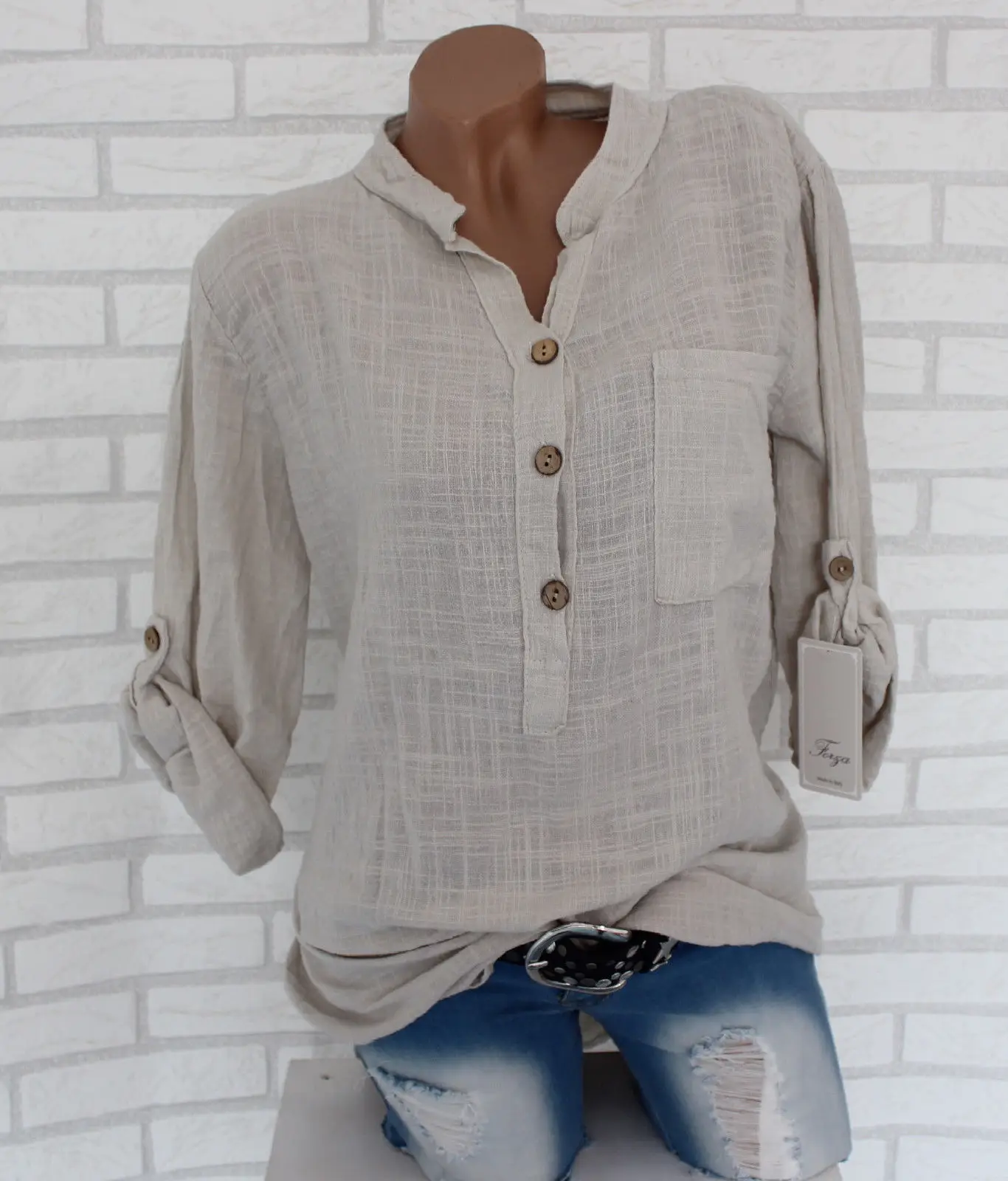 Red Long Sleeve Button Front T-Shirt for Women - Image 7
