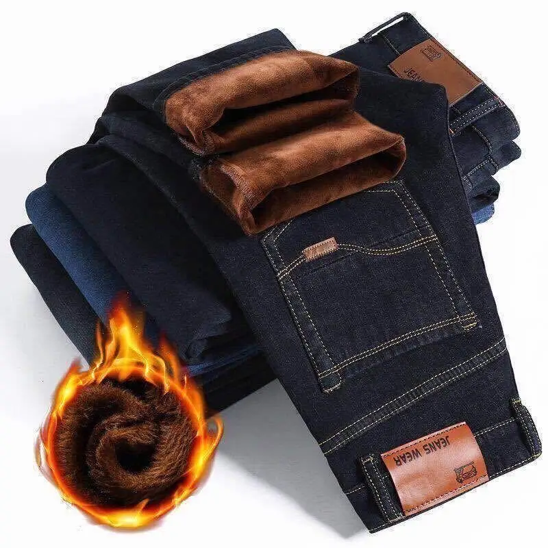 Men Fleece Thick Jeans Dark Blue Wholesale Casual - Image 10