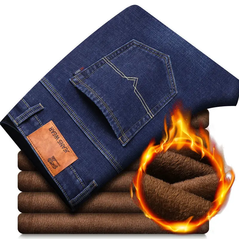 Men Fleece Thick Jeans Dark Blue Wholesale Casual - Image 13