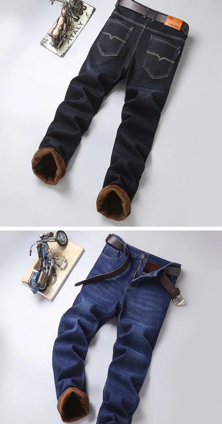 Men Fleece Thick Jeans Dark Blue Wholesale Casual — feature 12