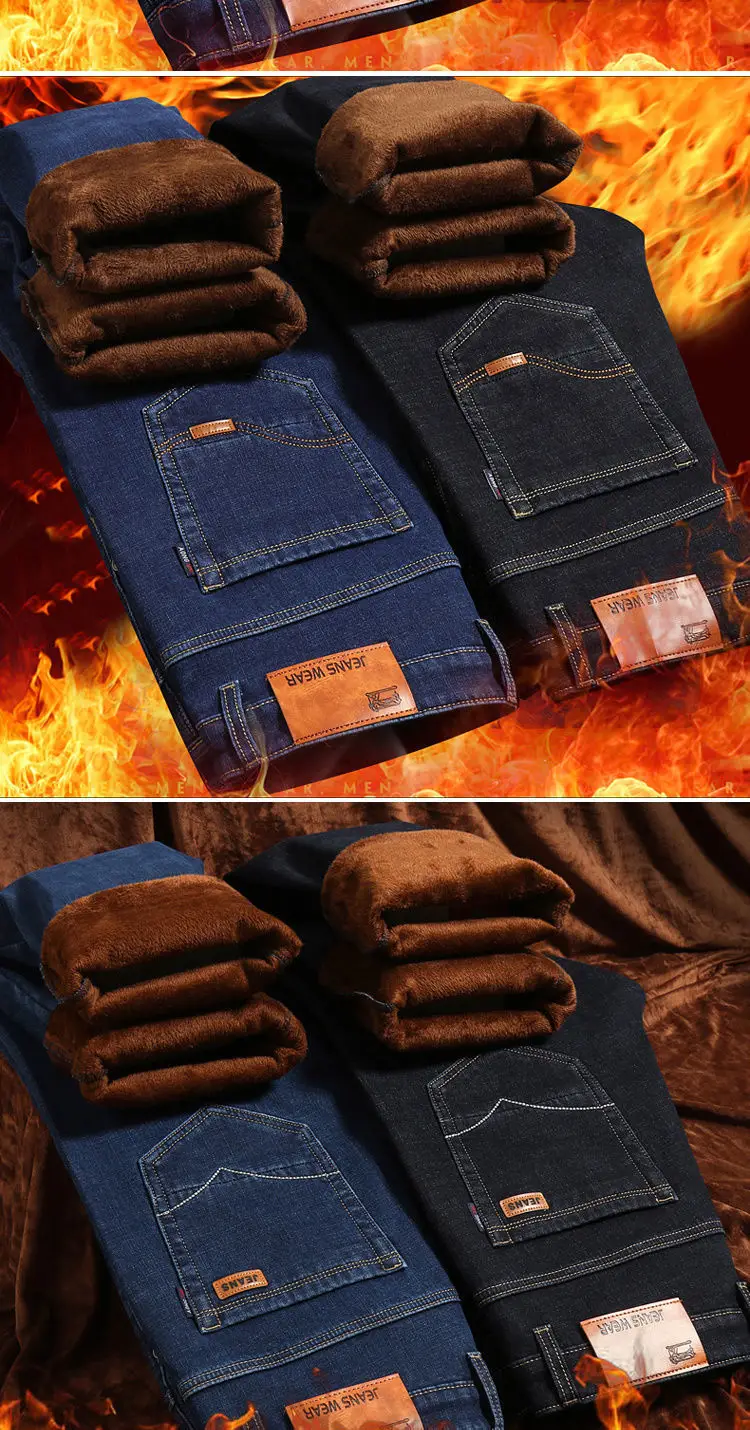 Men Fleece Thick Jeans Dark Blue Wholesale Casual — feature 4