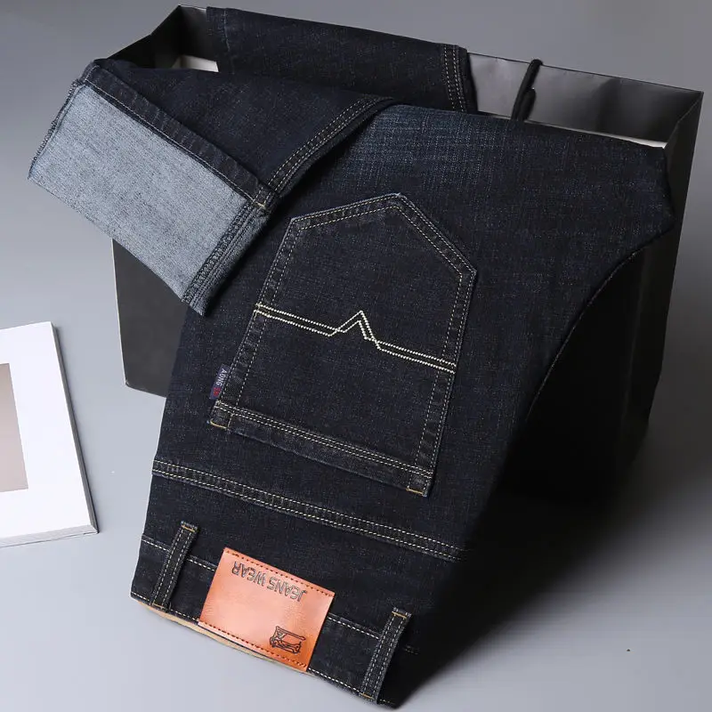 Men Fleece Thick Jeans Dark Blue Wholesale Casual - Image 5