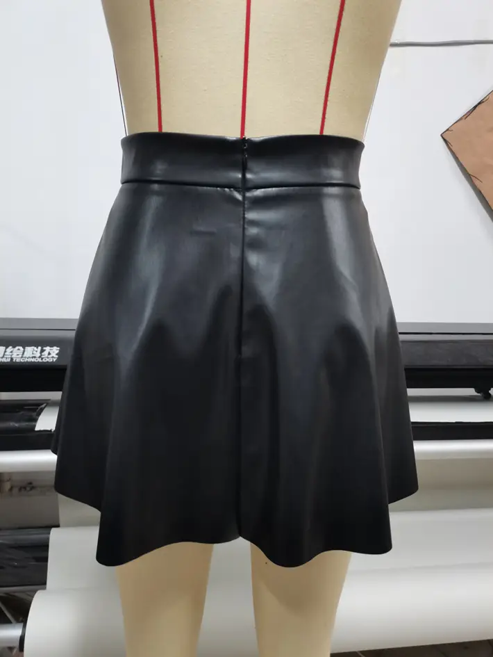 Women's Pu Leather High Waist Pleated Skirt Brown — feature 10