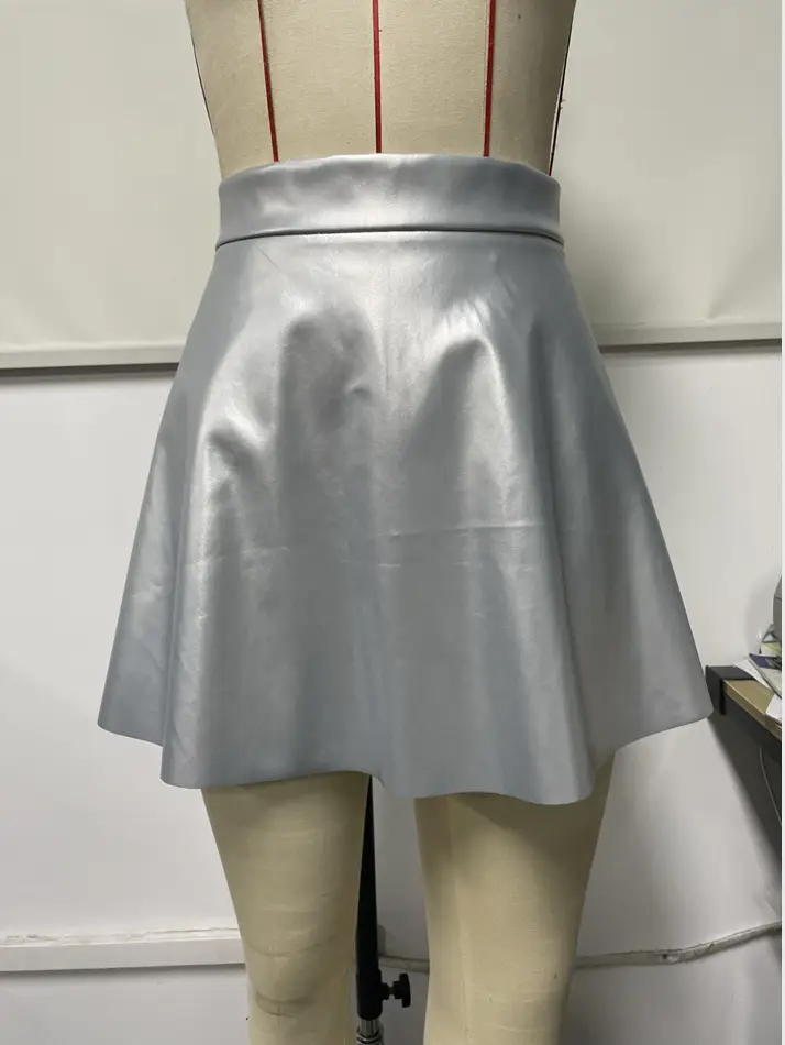 Women's Pu Leather High Waist Pleated Skirt Brown — feature 16