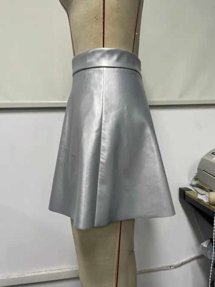 Women's Pu Leather High Waist Pleated Skirt Brown — feature 17
