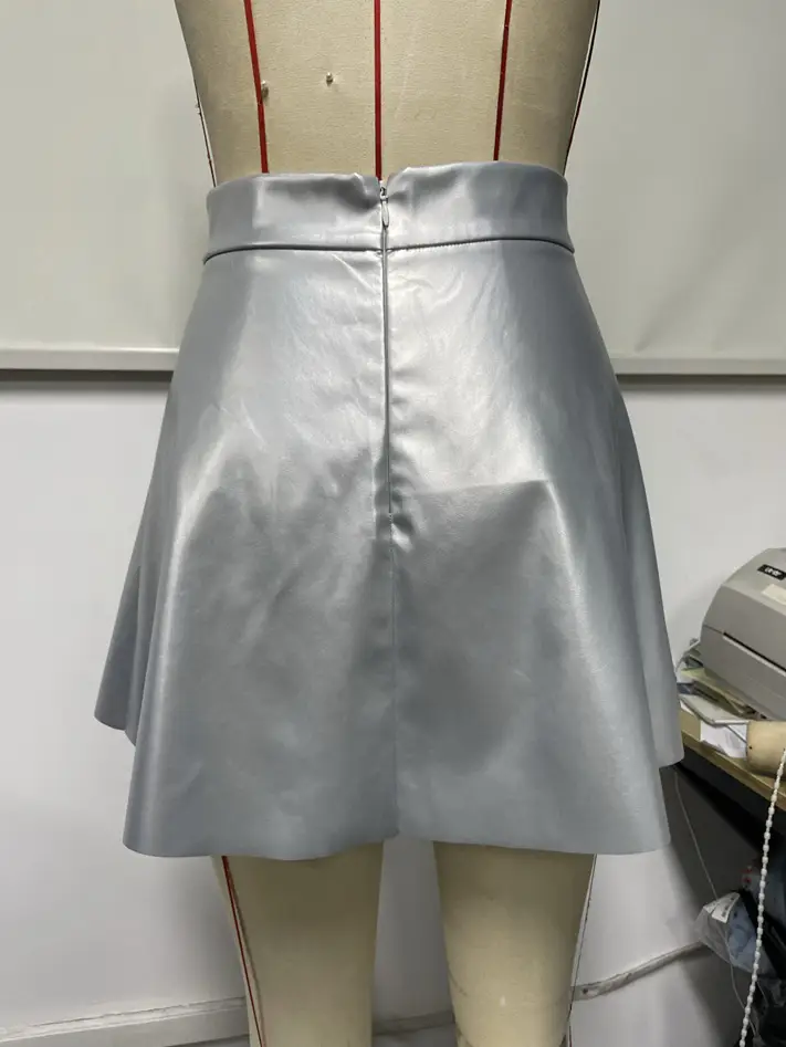 Women's Pu Leather High Waist Pleated Skirt Brown — feature 18