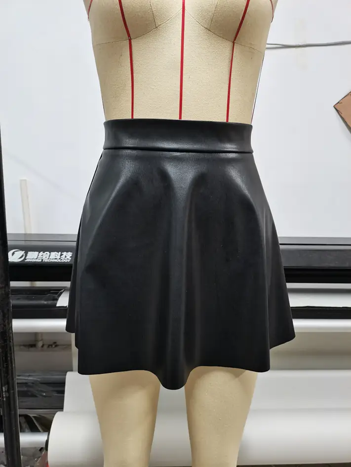 Women's Pu Leather High Waist Pleated Skirt Brown — feature 8