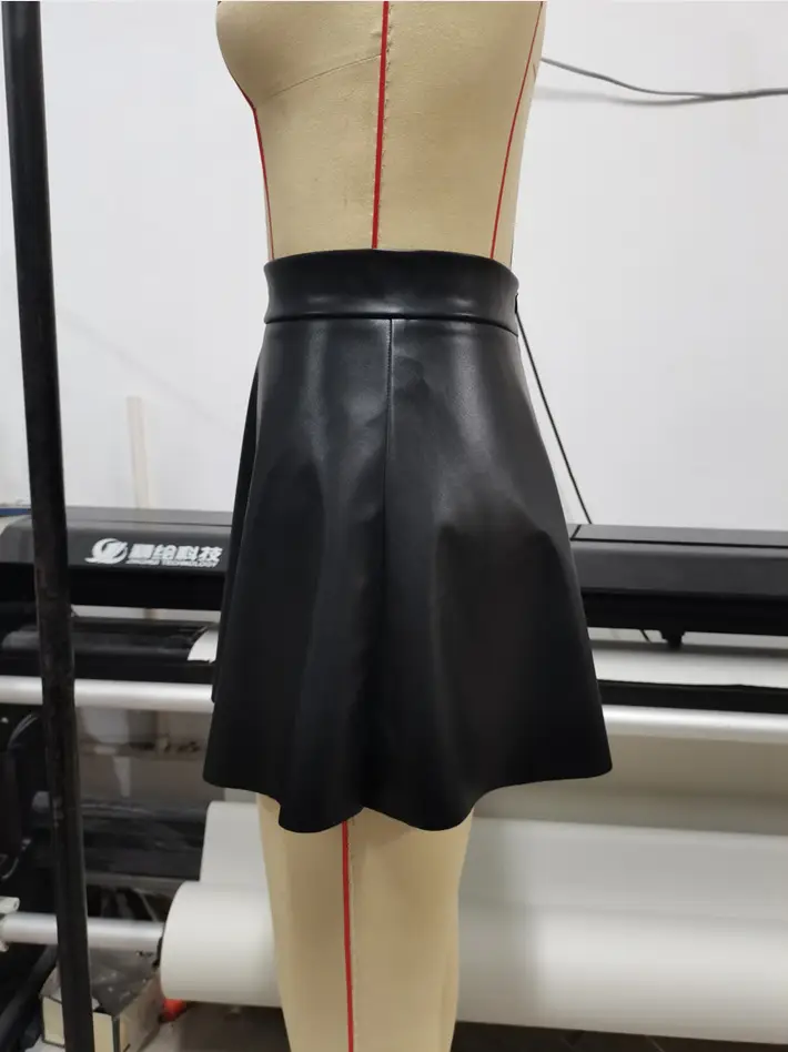 Women's Pu Leather High Waist Pleated Skirt Brown — feature 9